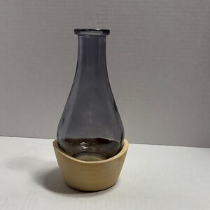 Elegant Charcoal Glass Vase with Tan Base